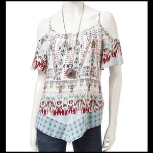 HeartSoul Aztec Print Cold Shoulder Top